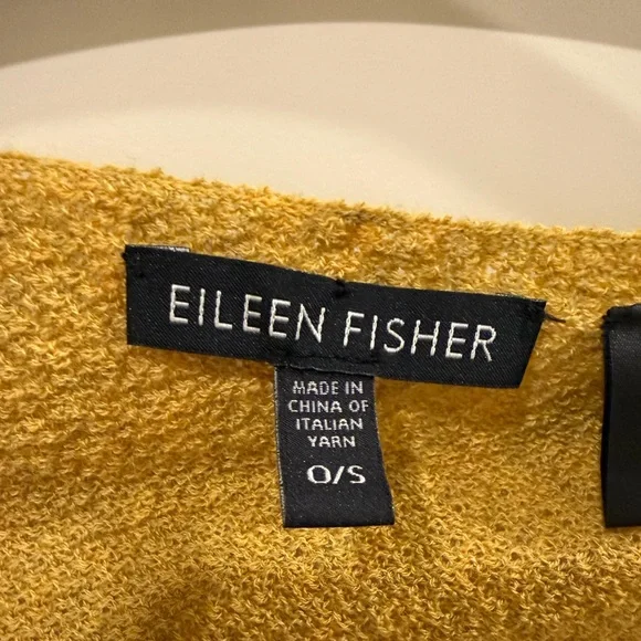 Eileen Fisher Italian Yarn Wool Asymmetric Poncho Lightweight Yellow One Size - Picture 7 of 9